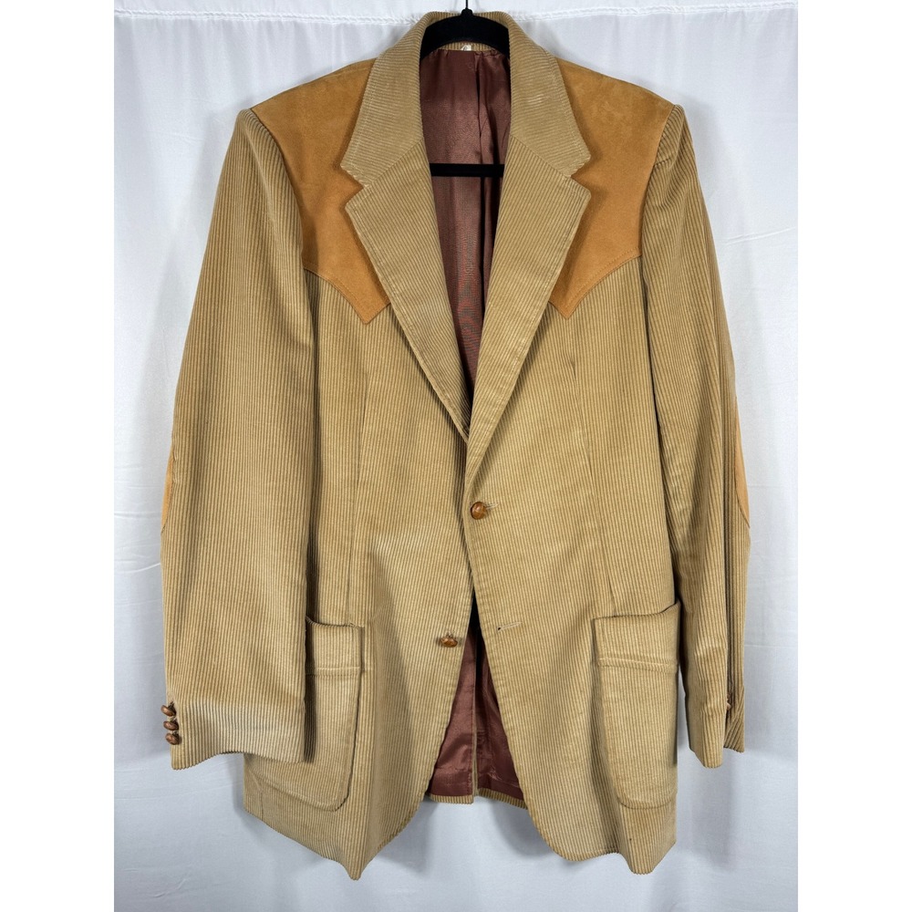 Brad Whitney Mens Vintage Tan Corduroy Western‎ Blazer Suede Yoke Size 40